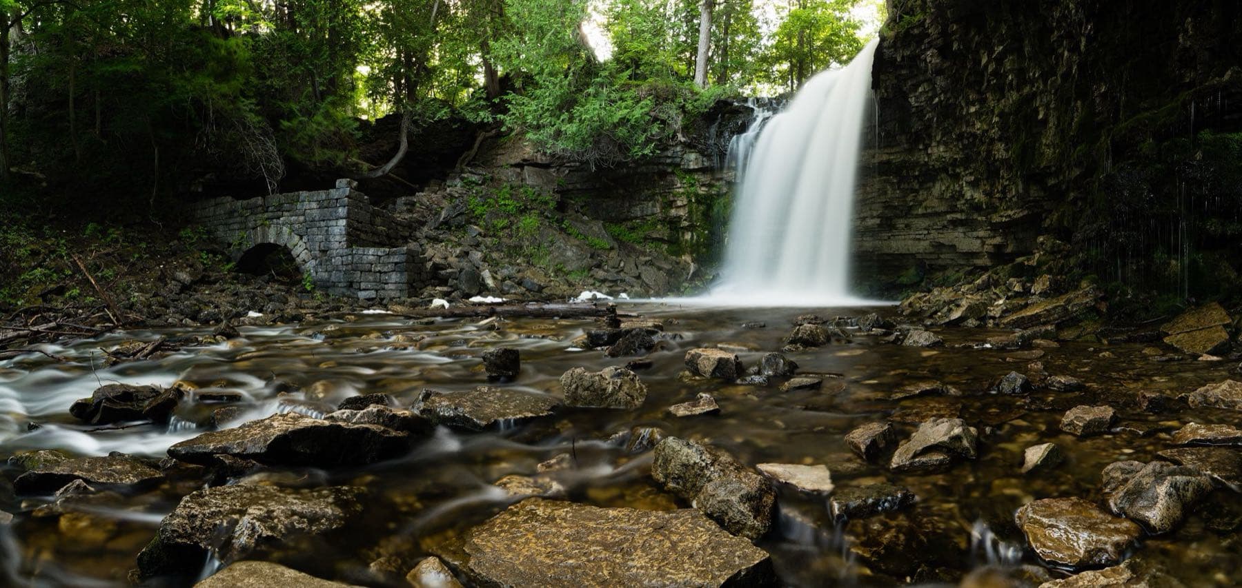 Hilton Falls in the woods on the Niagara Escarpment before sunset