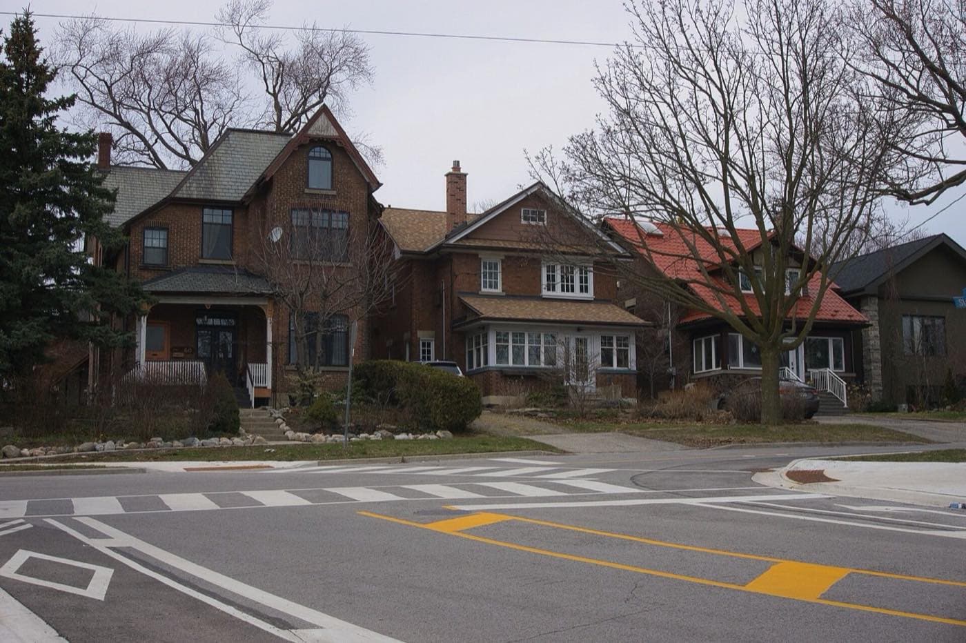 Detached houses on a quiet residential corner