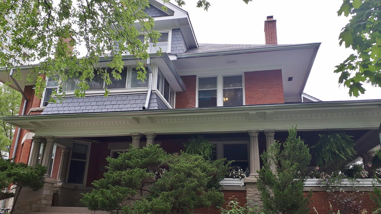 The upper storeys and roofline of an Edwardian house